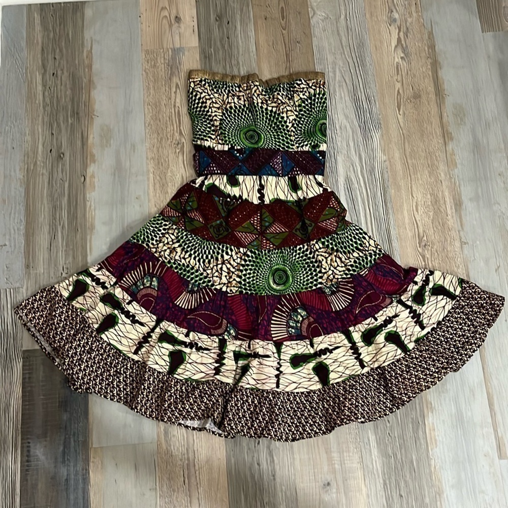 twelfth street by cynthia vincent women Sz 8 printed strapless fit flair dress